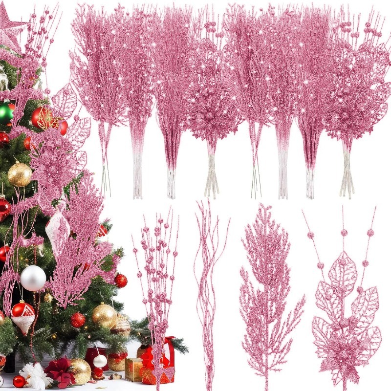 Florist Supply Bulk - 12 Adet Pembe Noel Ağacı Süsü