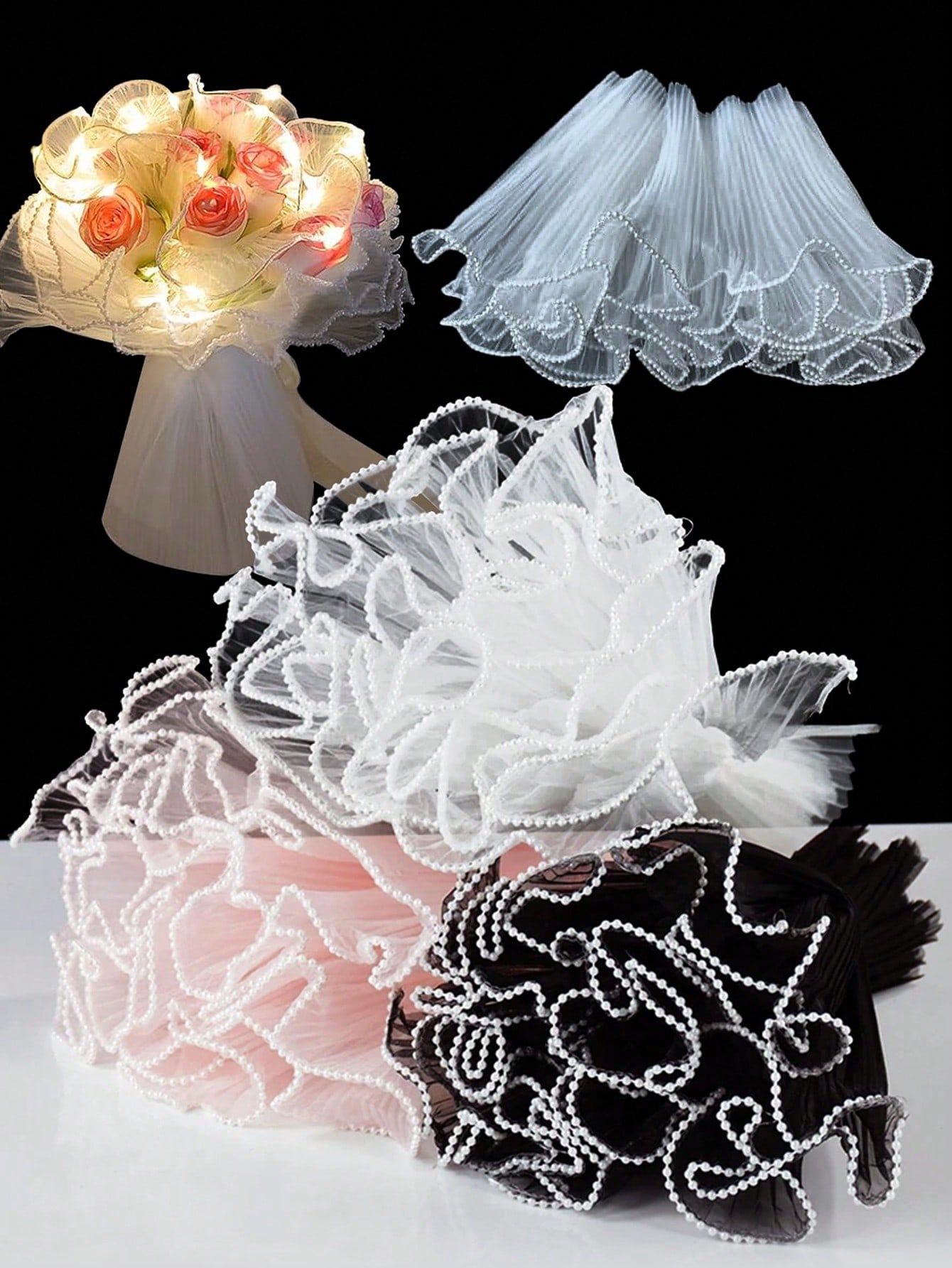 Florist Flower Supply - 4Yards Sahte İnci Kenarlı Çiçek Sarma