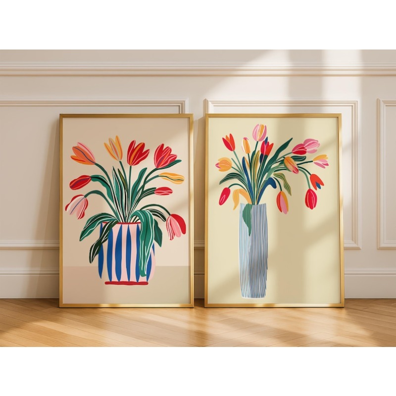 Florist Supply Vases - 2 adet Lale Çiçekleri Kanvas Duvar